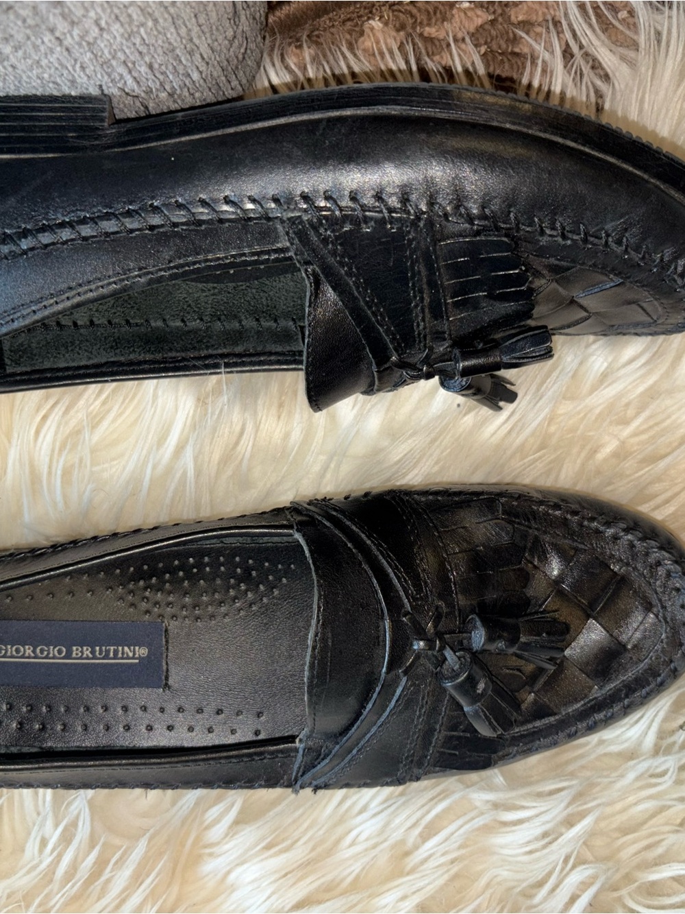 Giorgio Brutini Black Leather Tassel Kiltie Loafers